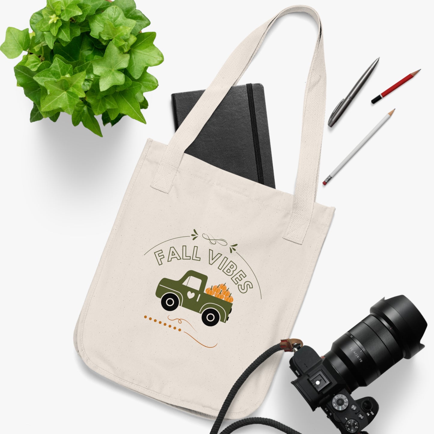 Fall Vibes Organic Canvas Tote Bag | Eco-Friendly & Stylish Fall Tote