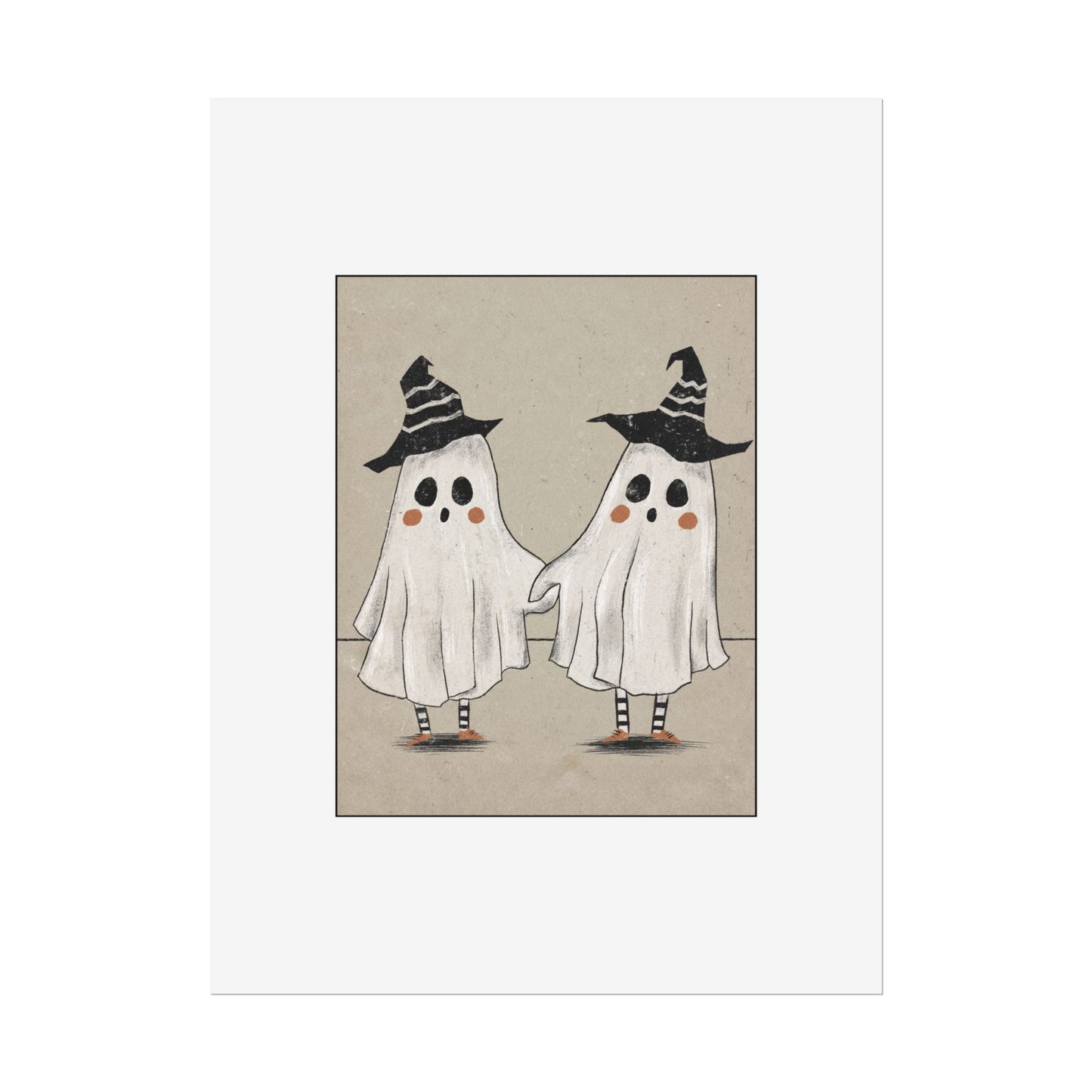 Two Ghosts Holding Hands Rolled Poster | Whimsical Halloween Wall Art