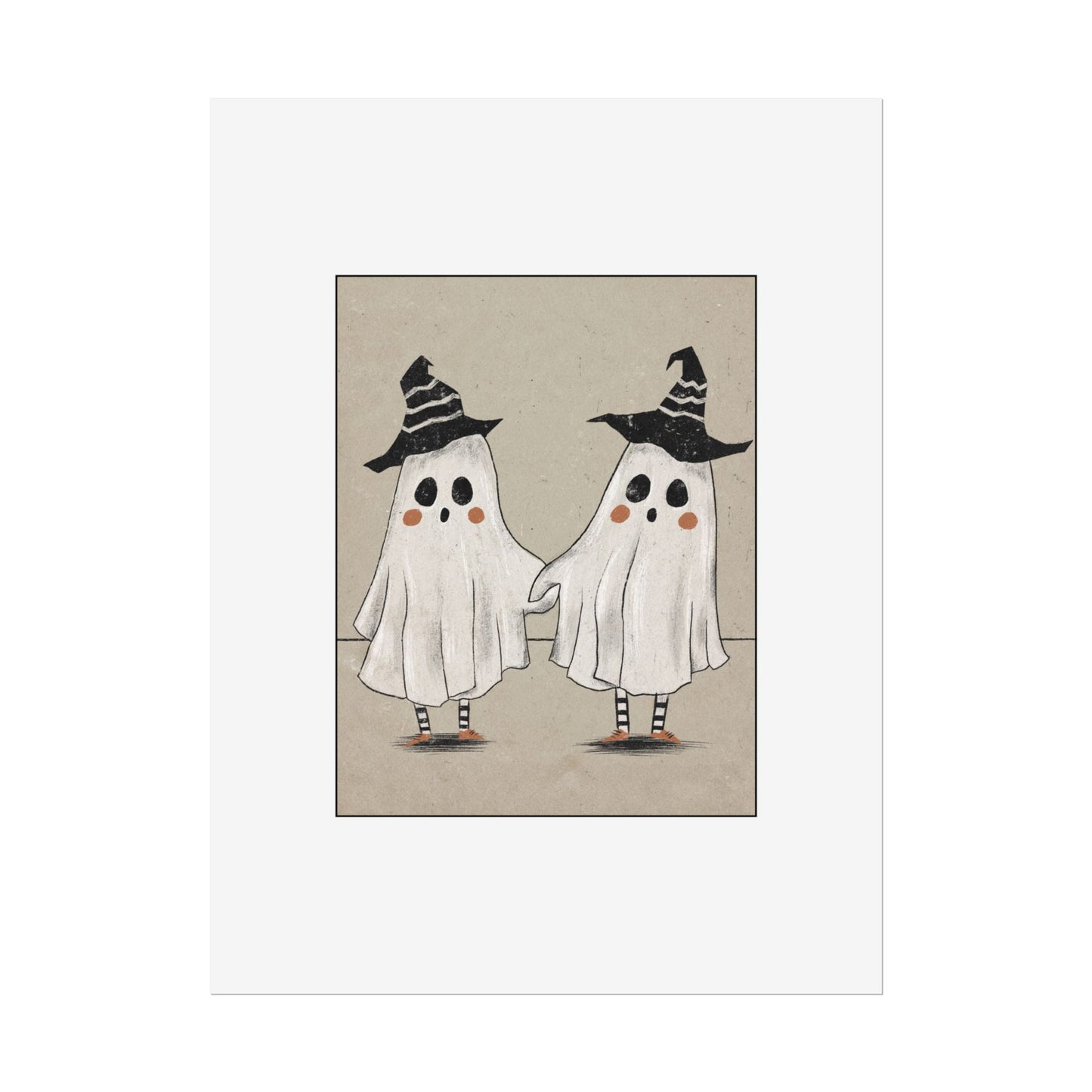 Two Ghosts Holding Hands Rolled Poster | Whimsical Halloween Wall Art