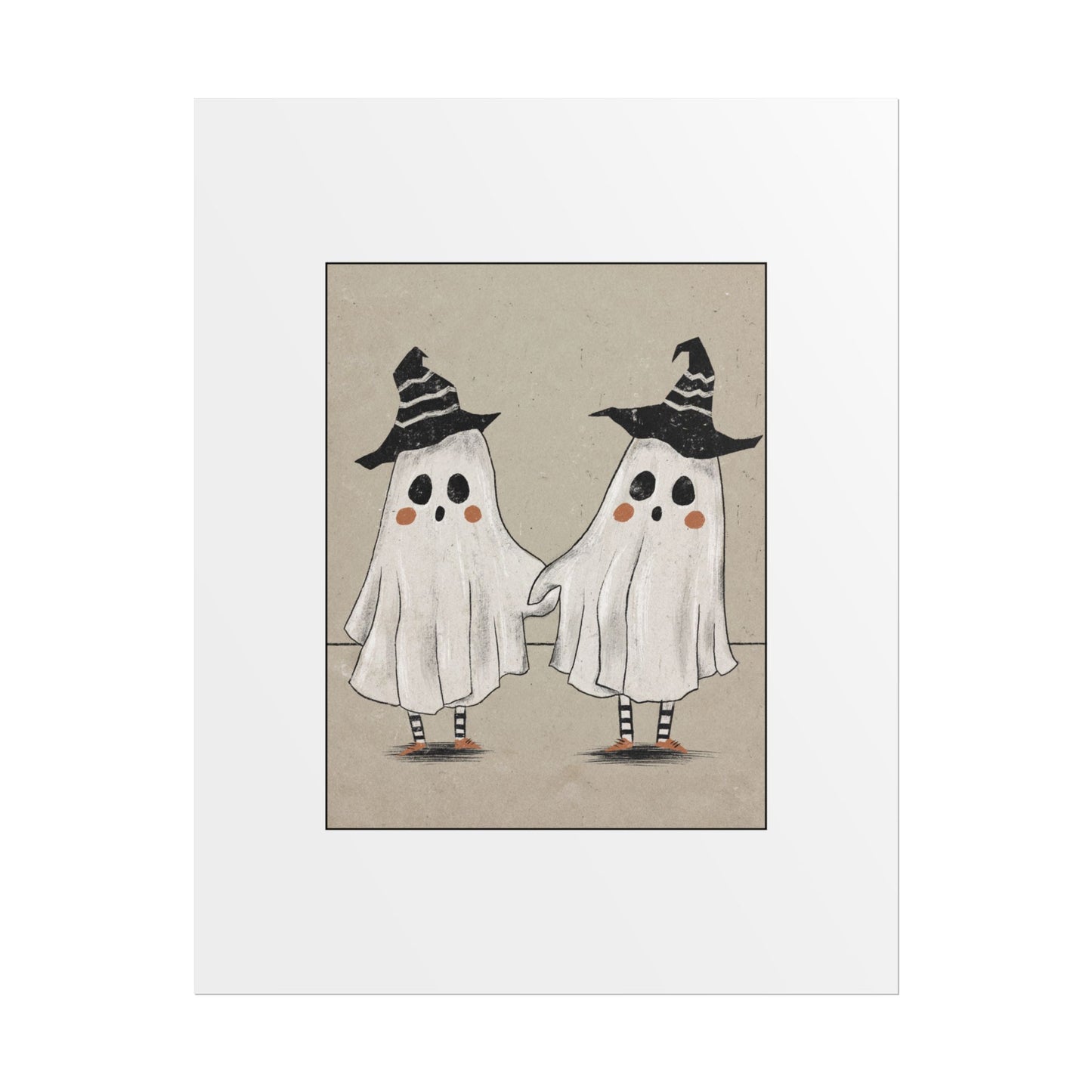 Two Ghosts Holding Hands Rolled Poster | Whimsical Halloween Wall Art