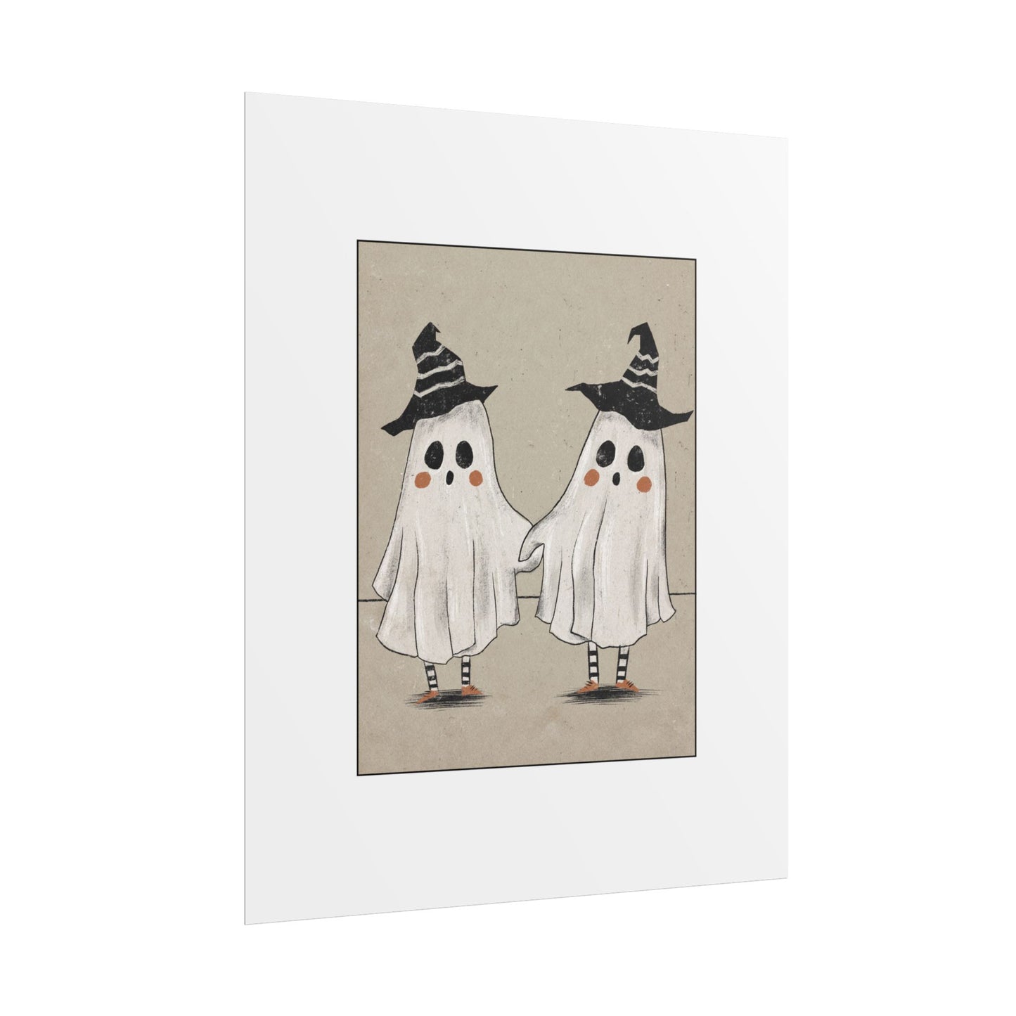 Two Ghosts Holding Hands Rolled Poster | Whimsical Halloween Wall Art