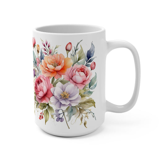 Watercolor Spring Flowers Bouquet Mug 15oz