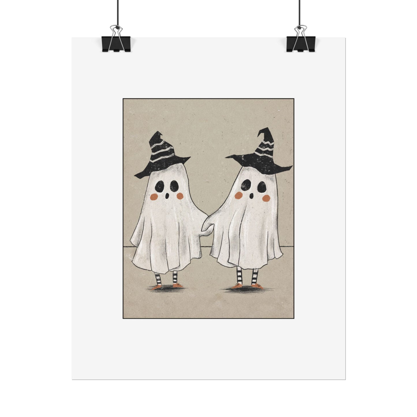 Two Ghosts Holding Hands Rolled Poster | Whimsical Halloween Wall Art