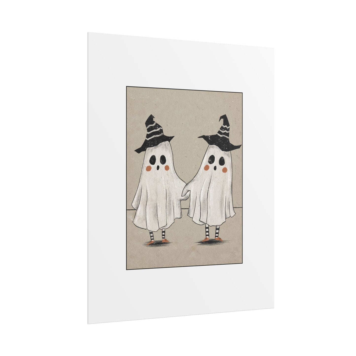 Two Ghosts Holding Hands Rolled Poster | Whimsical Halloween Wall Art