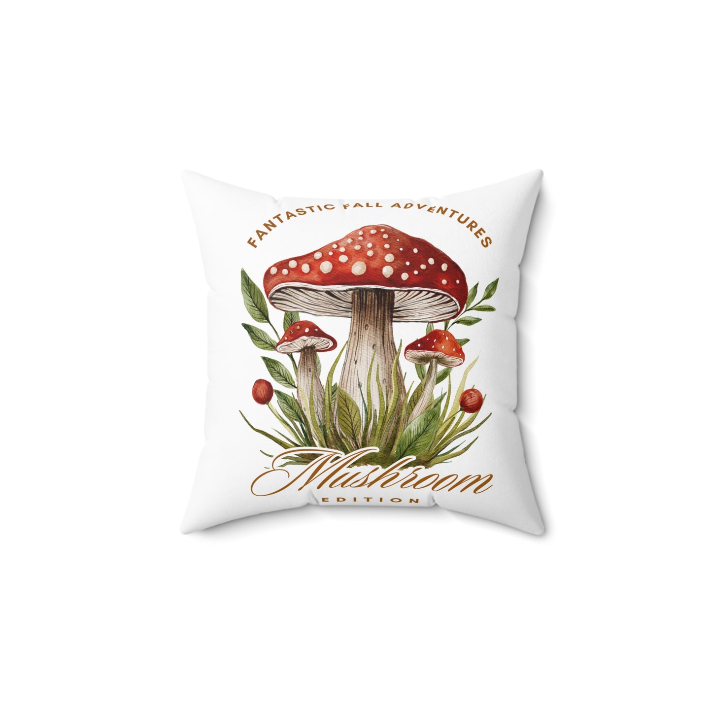 Fall Adventure Mushroom Edition Faux Suede Square Pillow | Cozy Autumn Home Decor