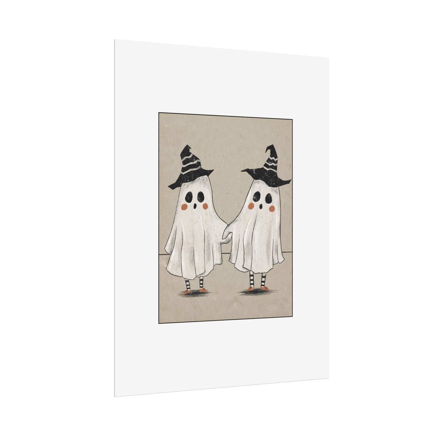 Two Ghosts Holding Hands Rolled Poster | Whimsical Halloween Wall Art