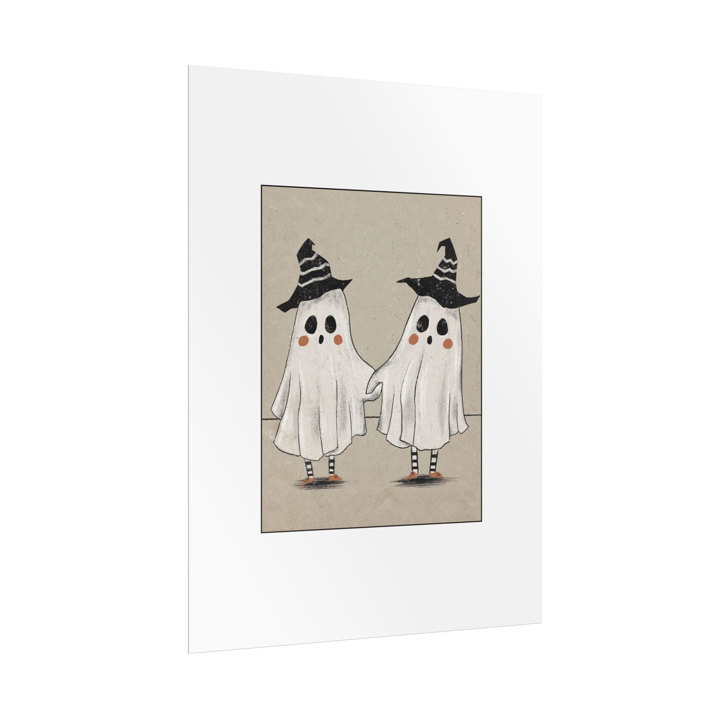 Two Ghosts Holding Hands Rolled Poster | Whimsical Halloween Wall Art