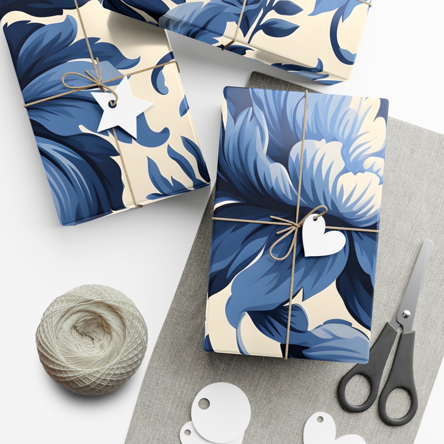 Blue Damask Gift Wrap Papers