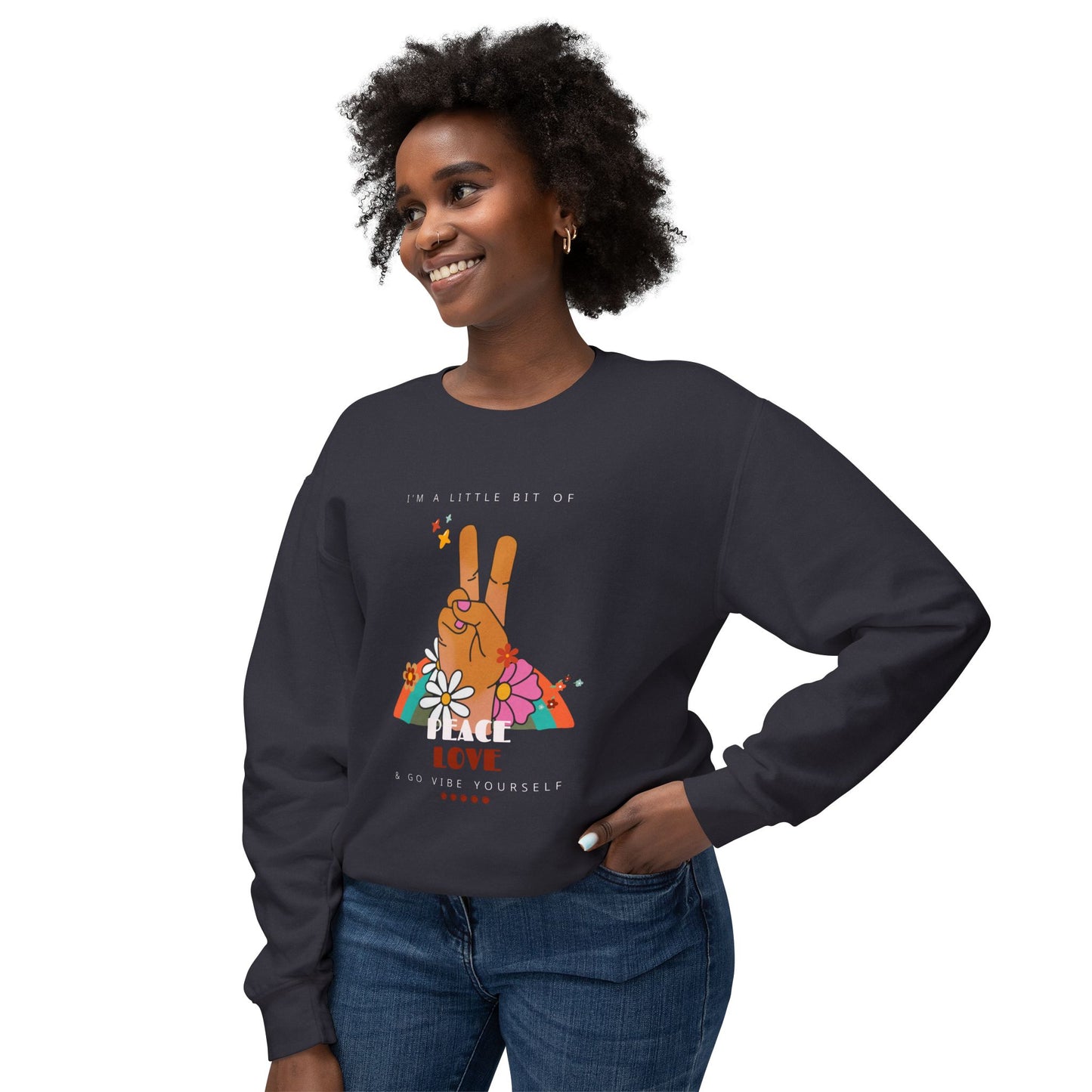 Peace, Love, Go Vibe Yourself Unisex Lightweight Crewneck Sweatshirt