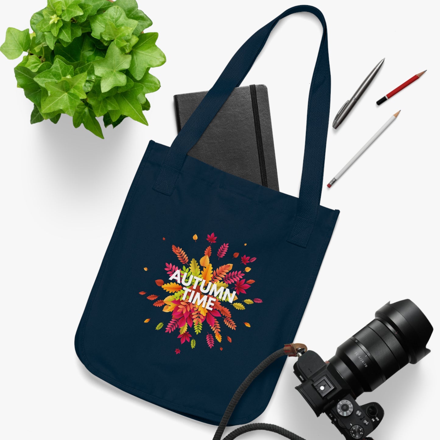 Autumn Time Organic Canvas Tote Bag | Eco-Friendly Fall-Themed Tote