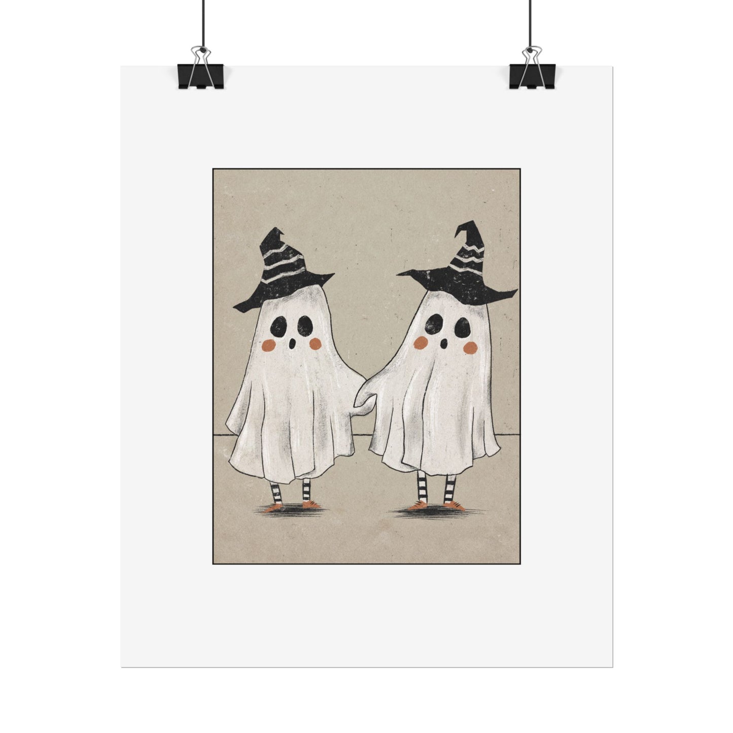 Two Ghosts Holding Hands Rolled Poster | Whimsical Halloween Wall Art