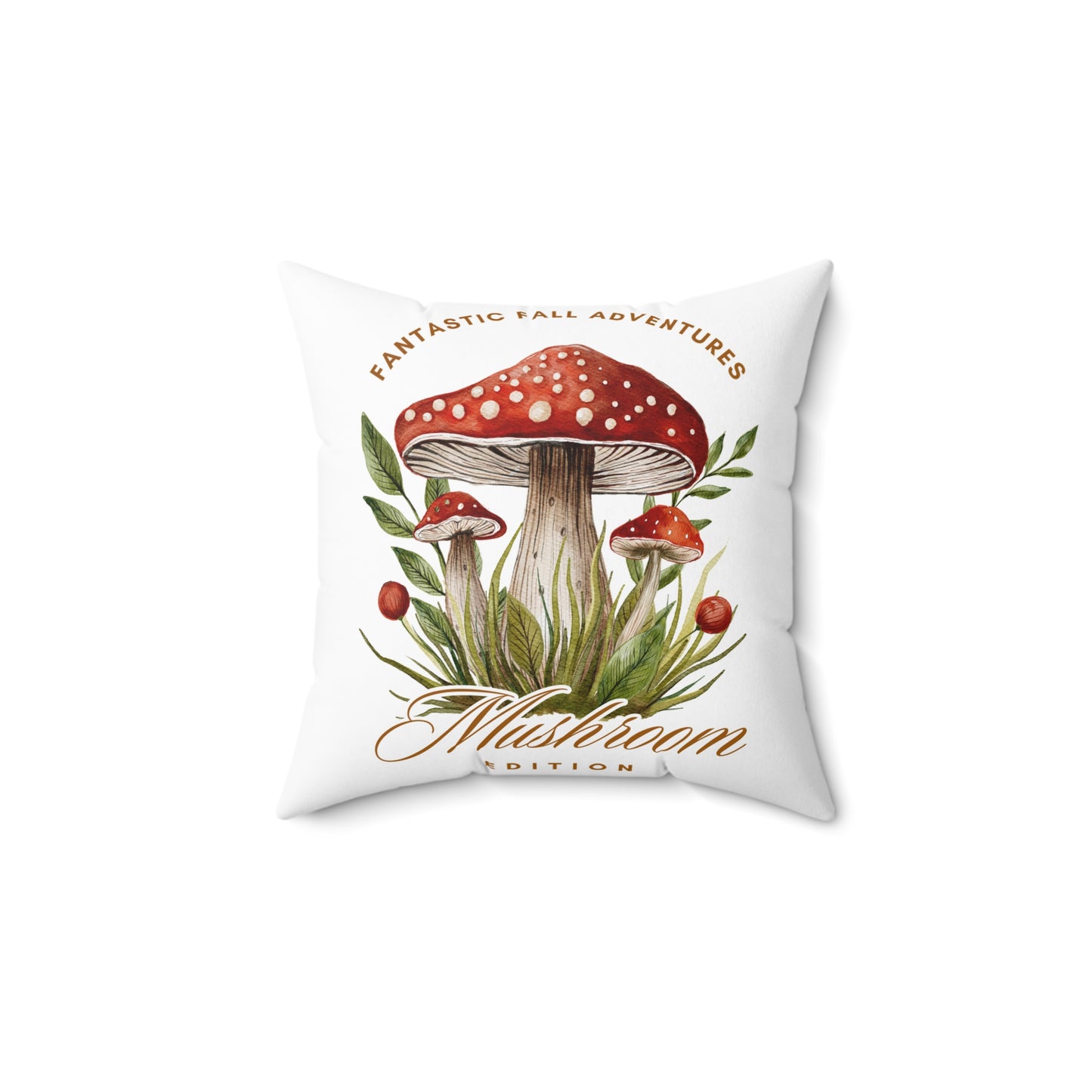 Fall Adventure Mushroom Edition Faux Suede Square Pillow | Cozy Autumn Home Decor