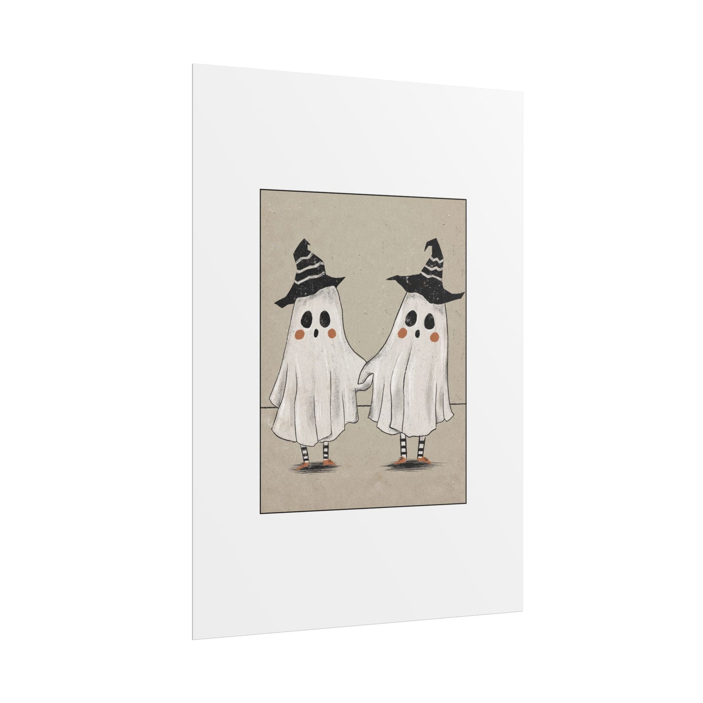 Two Ghosts Holding Hands Rolled Poster | Whimsical Halloween Wall Art