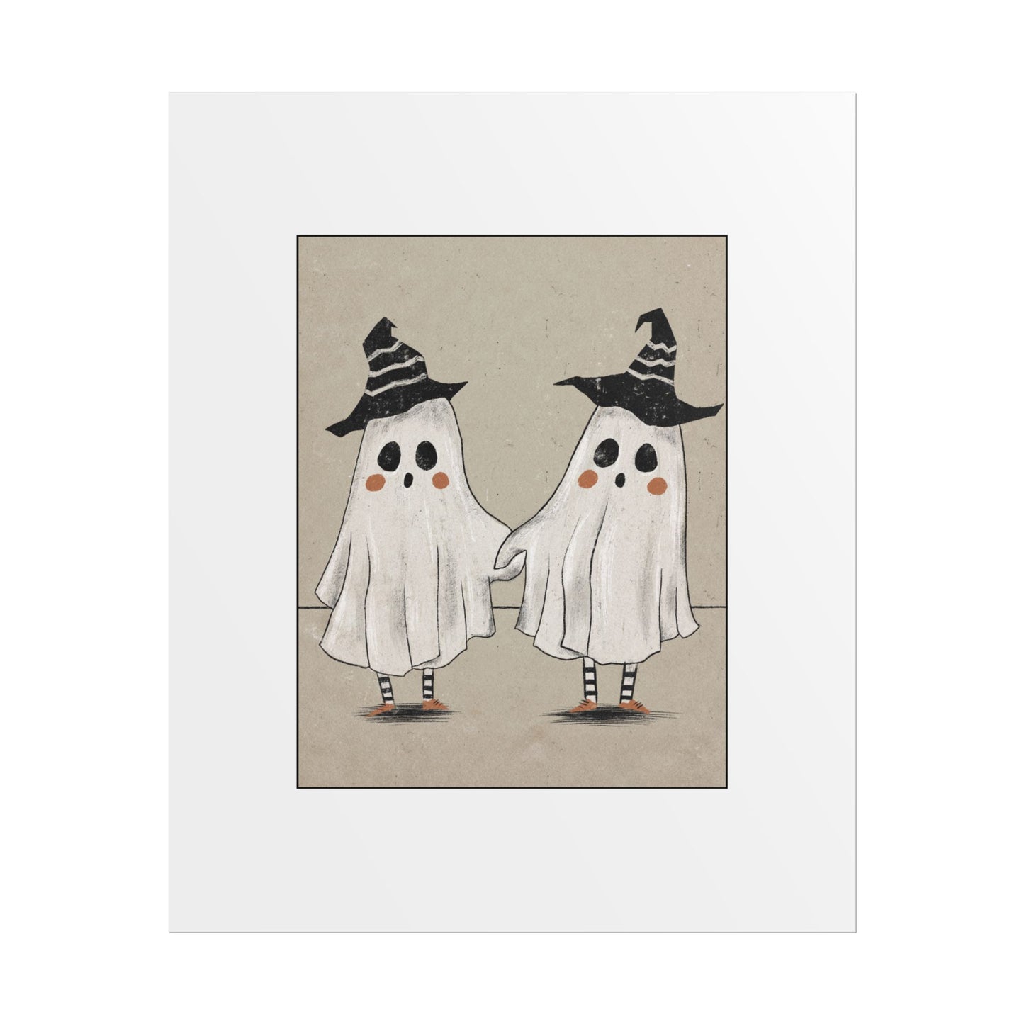 Two Ghosts Holding Hands Rolled Poster | Whimsical Halloween Wall Art