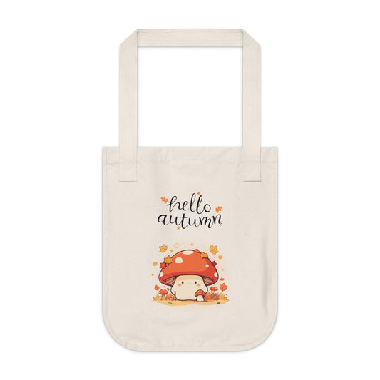 Hello Autumn Organic Canvas Tote Bag | Eco-Friendly Fall-Themed Tote