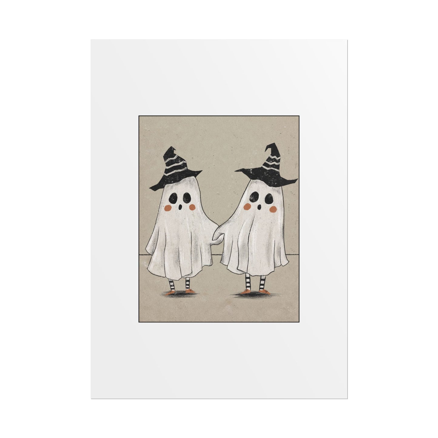 Two Ghosts Holding Hands Rolled Poster | Whimsical Halloween Wall Art