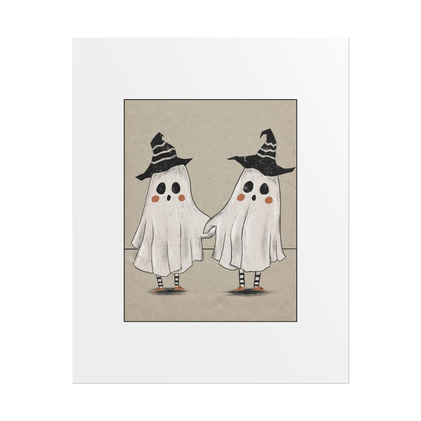 Two Ghosts Holding Hands Rolled Poster | Whimsical Halloween Wall Art