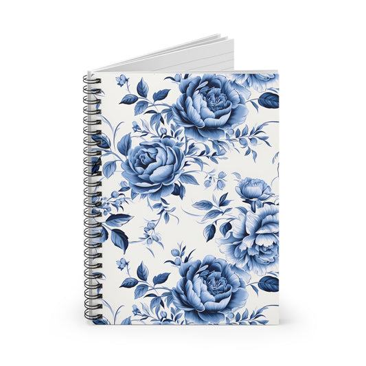 Blue Vintage Roses Spiral Notebook - Ruled Line