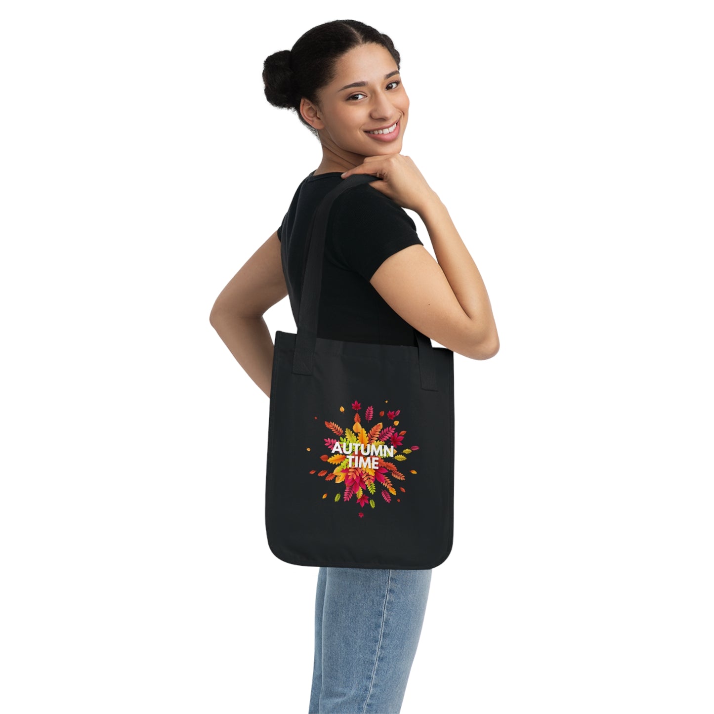 Autumn Time Organic Canvas Tote Bag | Eco-Friendly Fall-Themed Tote