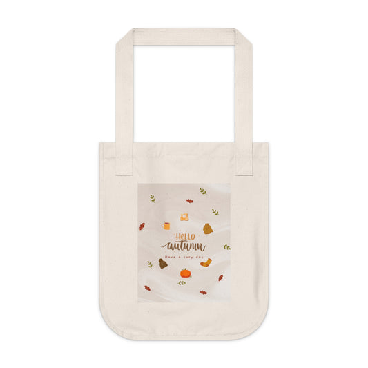 Hello Autumn Organic Canvas Tote Bag | Eco-Friendly & Festive Fall Tote