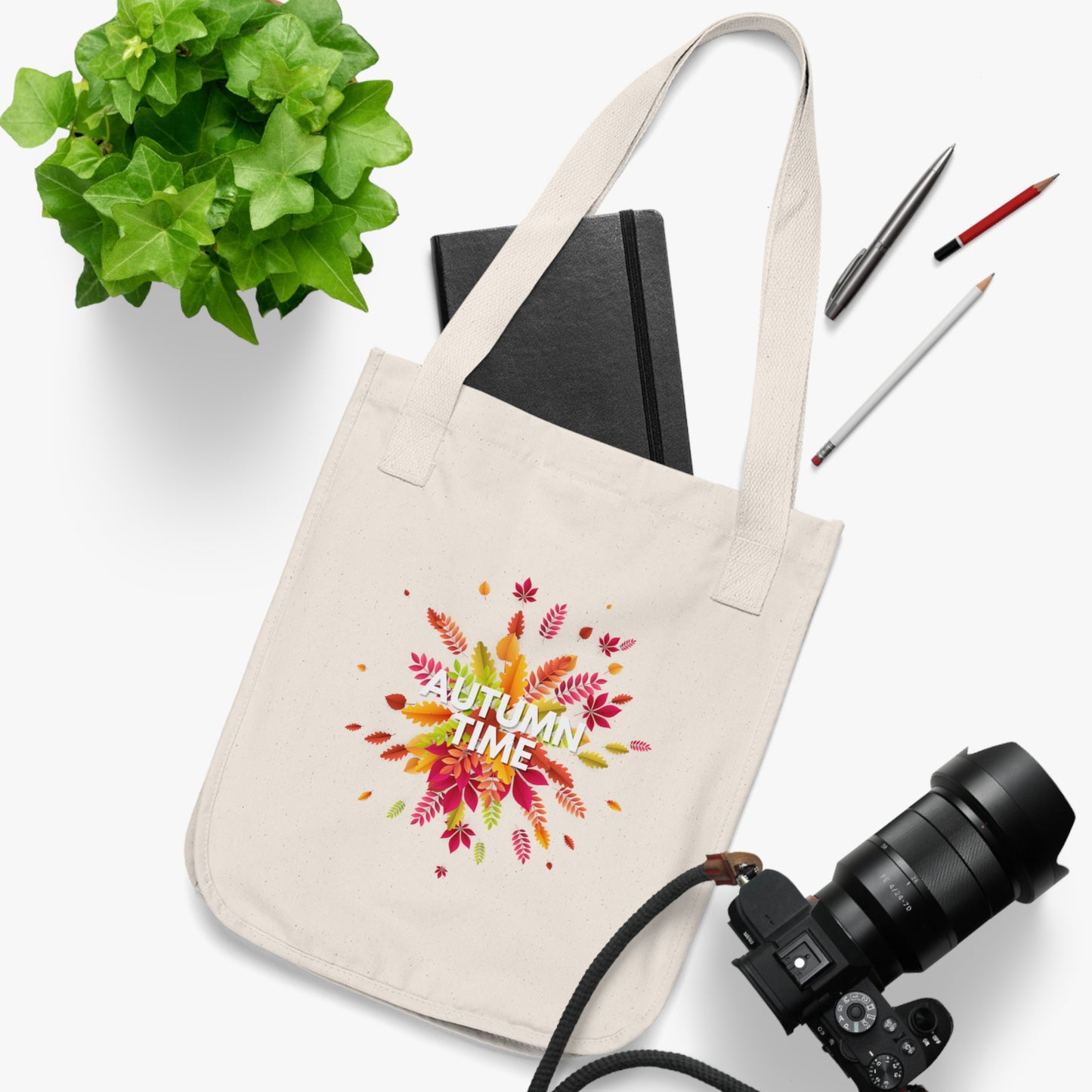 Autumn Time Organic Canvas Tote Bag | Eco-Friendly Fall-Themed Tote